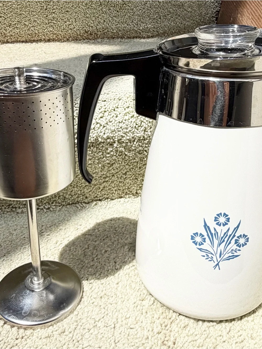 Vintage CorningWare Blue Cornflower Stove Top Coffee Tea Pot Percolator 9 Cup